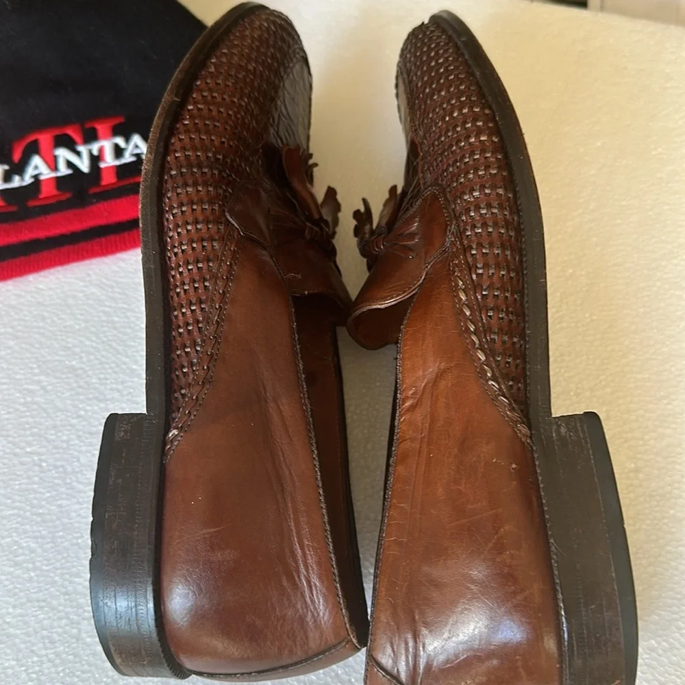 Brass Boot Mens Brown Leather Tassel Loafers Slip On Casual Shoes SZ 9